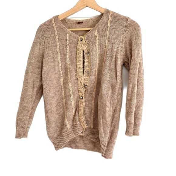 Free People Wool Blend Cardigan Sweater in Oatmeal Color - Picture 1 of 6